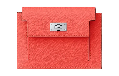 HERMES Kelly Pocket Cow Leather Wallet Women's Texas Pink