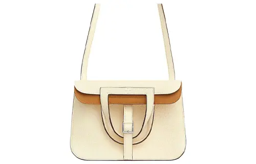 HERMES Halzan Clemence Bullock Leather Handbag Regular Women's NATA Cream White