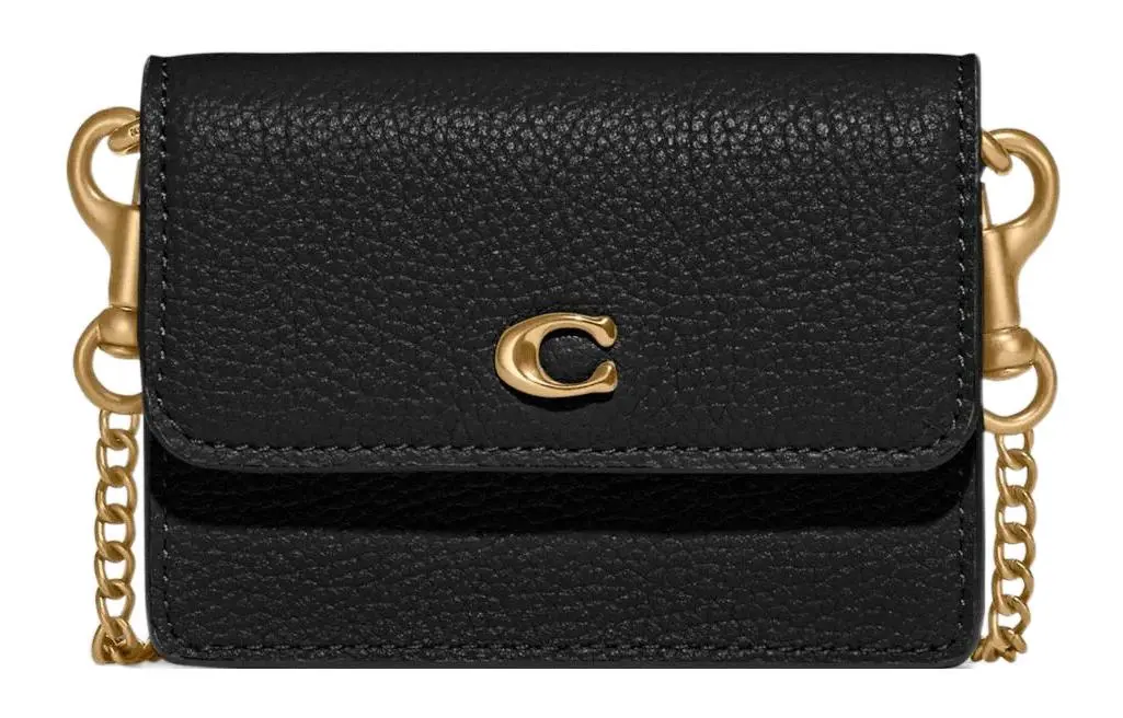 COACH Flap Card Case Leather Crossbody Bags Mini Women's Black
