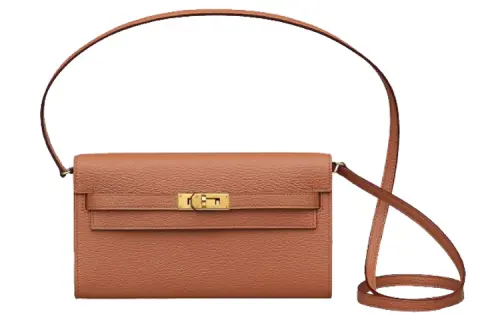 HERMES Kelly To Go Gold tone Lock Mysore Goat Skin Crossbody Wallet Regular Women's 2J Quebracho Sparrow Wood Color