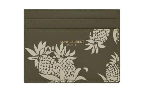 SAINT LAURENT Shiny Leather Card Holder Card Holder Men's Khaki