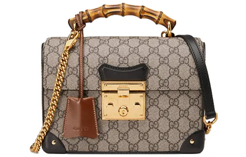 GUCCI Padlock Canvas With Leather Box Bag, Crossbody Handbag, Shoulder Bag Small Women's Beige & Ebony