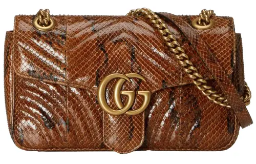 GUCCI GG Marmont Quilting Python Skin Crossbody Bag, Shoulder Bag Women's Brown