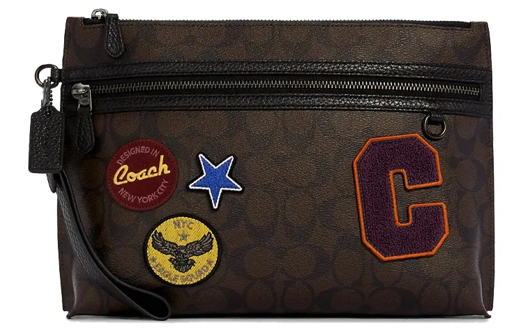 COACH Pouch Coated Canvas With Leather Clutch Small Men's Dark Brown