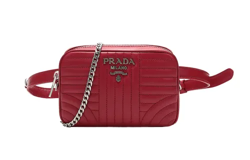 PRADA Zip Closure Cow Leather Crossbody Bag, Fanny Pack, Shoulder Bag Women's Red