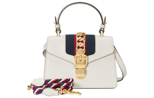 GUCCI Sylvie Leather Handbag, Shoulder Bag, Crossbody Bag Mini Women's White