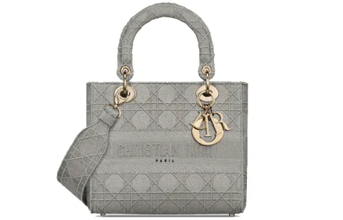 DIOR Lady D Lite Canvas Handbag, Shoulder Bag, Crossbody Bag Medium Women's Stone Gray