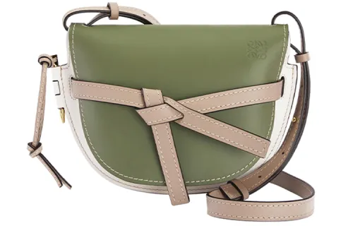 LOEWE Gate Cow Leather Crossbody Bags Small Women's Avocado Green/Sand