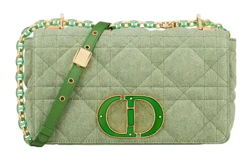 DIOR Caro Denim Handbag, Crossbody Bag, Shoulder Bag Women's Bright Green