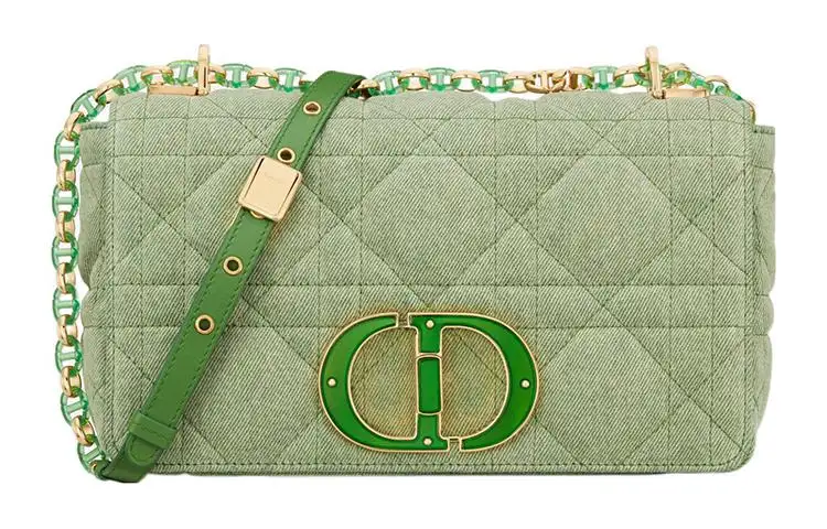 DIOR Caro Denim Handbag, Crossbody Bag, Shoulder Bag Women's Bright Green