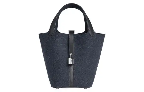 HERMES Picotin Lock Wool With Swift Calfskin Basket Bag, Bucket Bag, Handbag 18 Women's Midnight Blue & Black