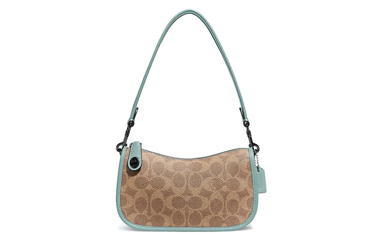 COACH Swinger Coated Canvas With Leather Pochette, Shoulder Bag, Handbag, Shoulder Bag Small Women's Khaki Brown