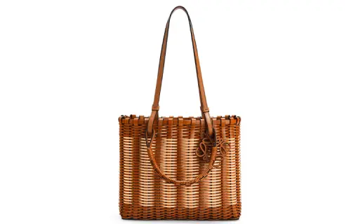 LOEWE Anagram Straw Woven, Rattan With Calfskin Tote Shoulder Bag, Crossbody Bag, Handbag, Travel Bag Women's Tan