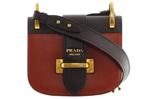 PRADA Cow Leather Back Shoulder Bag Women's Black Red Multicolor