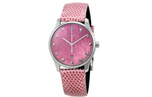 GUCCI G Timeless Collection Wrist Watches Quartz Movement Genuine Leather Strap Pink Watch Dial Women's Watch