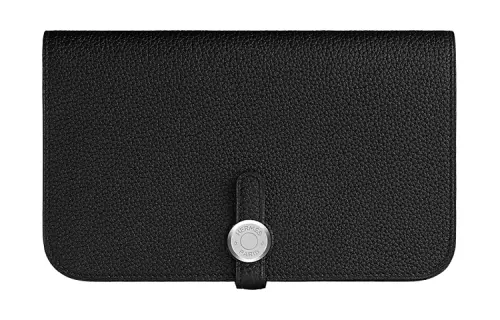 HERMES Dogon Duo Calfskin Wallet Women's Black