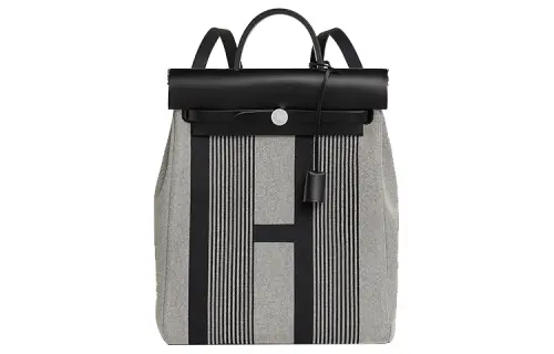 HERMES Herbag Zip Canvas With Leather Carry Backpack Regular Unisex Black & Beige & Light Beige