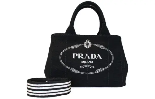 PRADA Canvas Print Canvas Bag, Shoulder Bag Women's Black