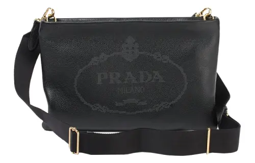 PRADA Zip Closure Calfskin Shoulder Bag Women's Black