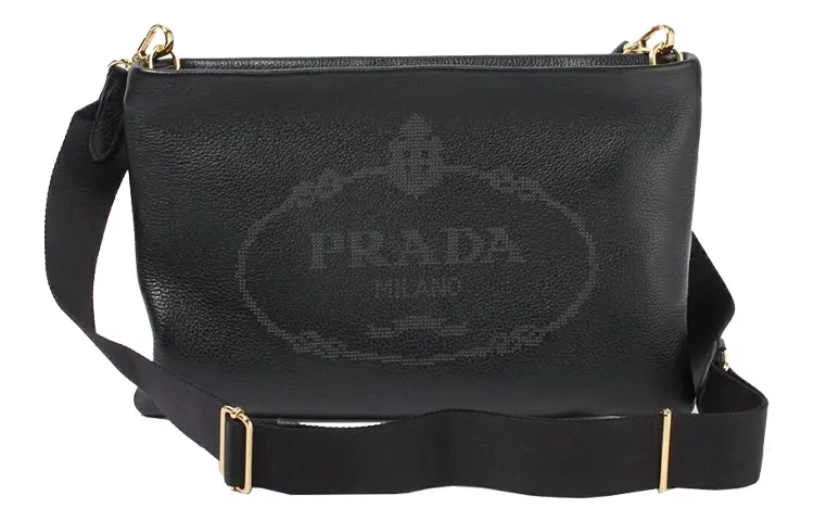 PRADA Zip Closure Calfskin Shoulder Bag Women's Black