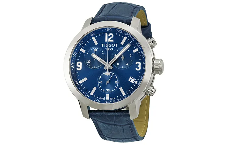 TISSOT PRC 200 Collection Quartz Movement Men's Watches Watch 42mm Blue Dial Stainless Steel Case Leather Strap