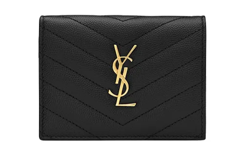 SAINT LAURENT Cassandre Cow Leather Card Holder, Wallet Women's Black