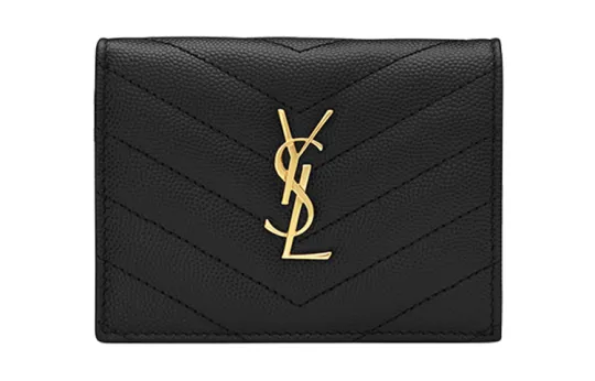 SAINT LAURENT Cassandre Cow Leather Card Holder, Wallet Women's Black
