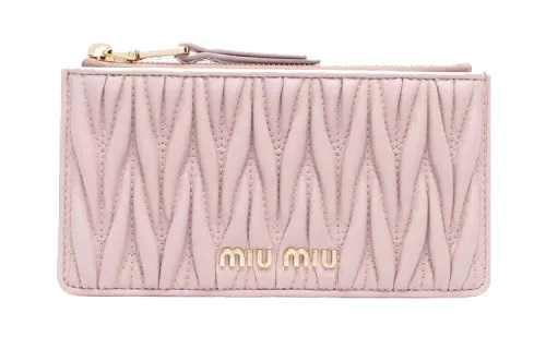 MIU MIU Zip Closure Leather Card Holder, Wallet Women's Pink