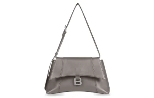 Balenciaga Downtown Smooth Calfskin Handbag, Shoulder Bag, Crossbody Bag Unisex Gray