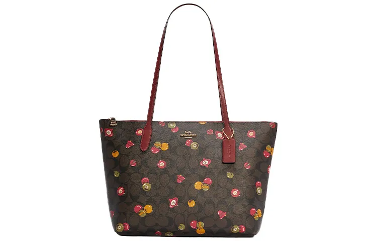 COACH Zip Top Tote Recycled Eco Friendly Material Canvas With Leather Tote Handbag, Shoulder Bag Large Women's
