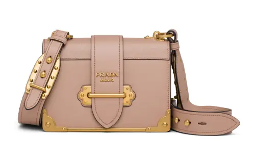 PRADA Cahier Calfskin Shoulder Bag, Crossbody Bag Women's Gold/Pink