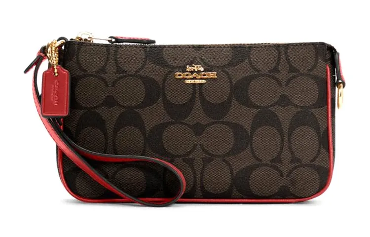 COACH Nolita Canvas With Leather Pochette Wrist Clutch Small Women's Dark Brown