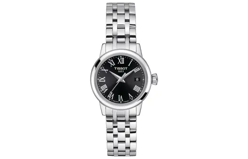 TISSOT Quartz Movement 50m Waterproof Women's Watch 28mm Black Dial Stainless Steel Case