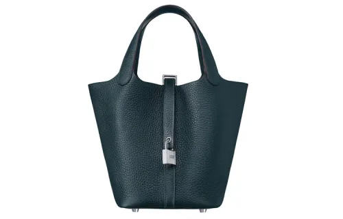HERMES Picotin Lock Clemence Bullock Leather Basket Bag, Bucket Bag, Handbag 18 Women's 6O Vert Cypress