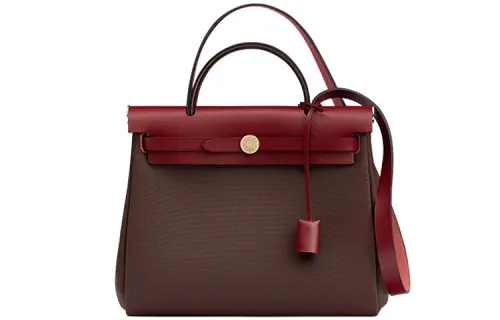 HERMES Herbag Zip Canvas With Hunter Cow Leather Shoulder Bag, Crossbody Bag, Handbag 31 Unisex