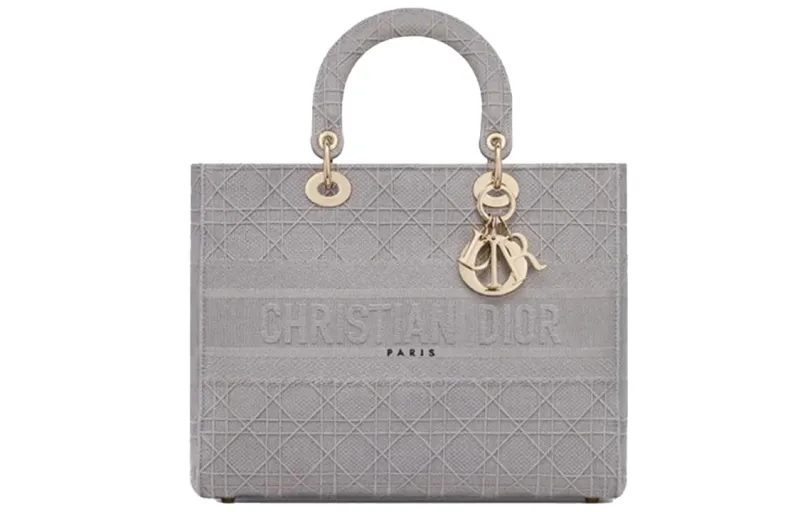 DIOR Lady D Lite Canvas Handbag Large Women's Gray