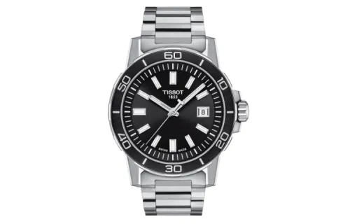 TISSOT Daring Collection Quartz Movement Men's Watch 44mm Black Dial Stainless Steel Case Stainless Steel Strap