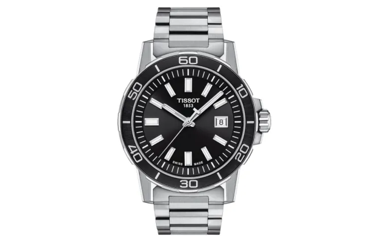 TISSOT Daring Collection Quartz Movement Men's Watch 44mm Black Dial Stainless Steel Case Stainless Steel Strap