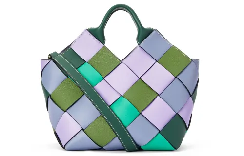 LOEWE Surplus Classic Calfskin Basket Bag, Shoulder Bag, Crossbody Bag, Handbag Small Women's Fuchsia/Green