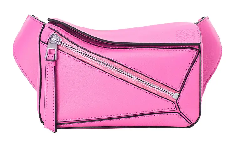 LOEWE Puzzle Bum Bag In Classic Calfskin Mini Neon Pink