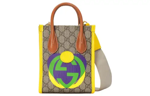 GUCCI Canvas Patchwork Leather Tote Bag, Shopping Bag, Shoulder Bag, Crossbody Bag, Handbag Mini Men's Multicolor