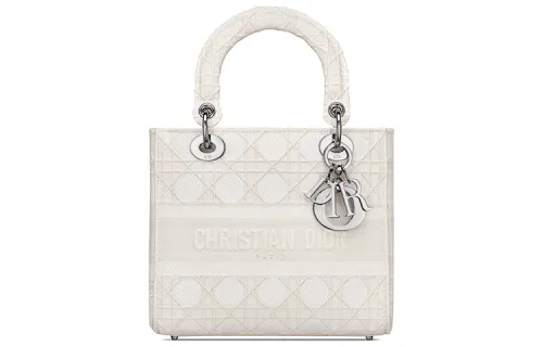 DIOR Lady D Lite Wicker Pattern Embroidery Handbag Shoulder Bag Handbag Women's White Wicker Pattern Embroidery