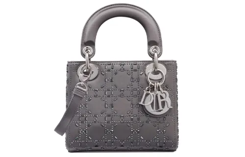 DIOR Lady Dior Satin Handbag, Shoulder Bag, Crossbody Bag, Handbag Mini Women's Gray