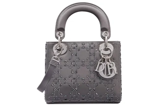 DIOR Lady Dior Satin Handbag, Shoulder Bag, Crossbody Bag, Handbag Mini Women's Gray