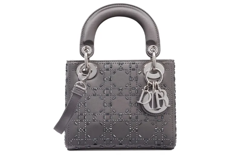 DIOR Lady Dior Satin Handbag, Shoulder Bag, Crossbody Bag, Handbag Mini Women's Gray