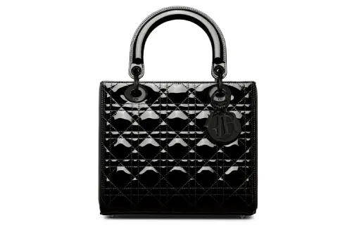DIOR Lady Dior Shiny Patent Leather, Cow Leather One Shoulder Handbag, Crossbody Bag Medium Women's Pure Black