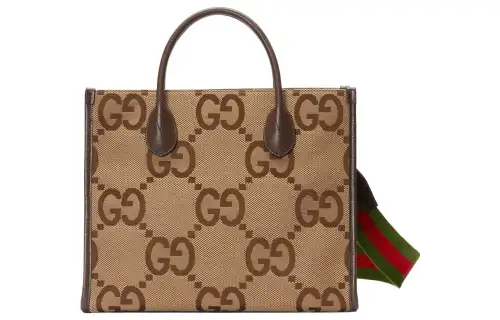 GUCCI Canvas With Leather Tote Bag, Shopping Bag, Shoulder Bag, Crossbody Bag, Handbag Small Unisex Brown
