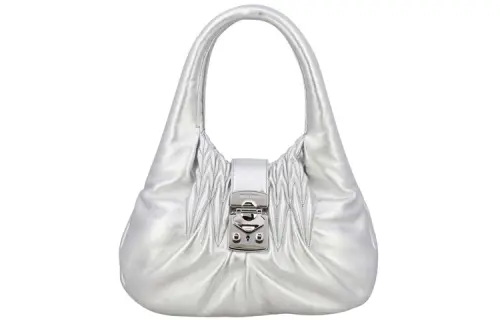 MIU MIU Leather One Shoulder Handbag Women's Silver