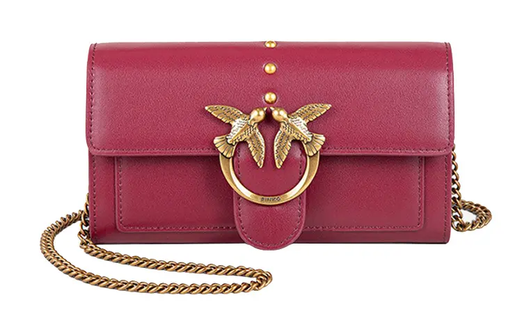 PINKO Cow Leather Bird Bag, Wallet, Card Holder, Shoulder Bag, Crossbody Bag Regular Women's Red