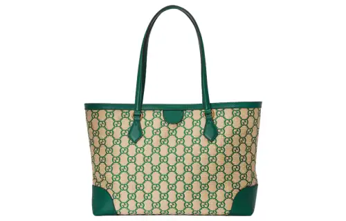 GUCCI Ophidia Straw Woven With Leather One Shoulder Handbag Women's Emerald Green/Beige Yellow